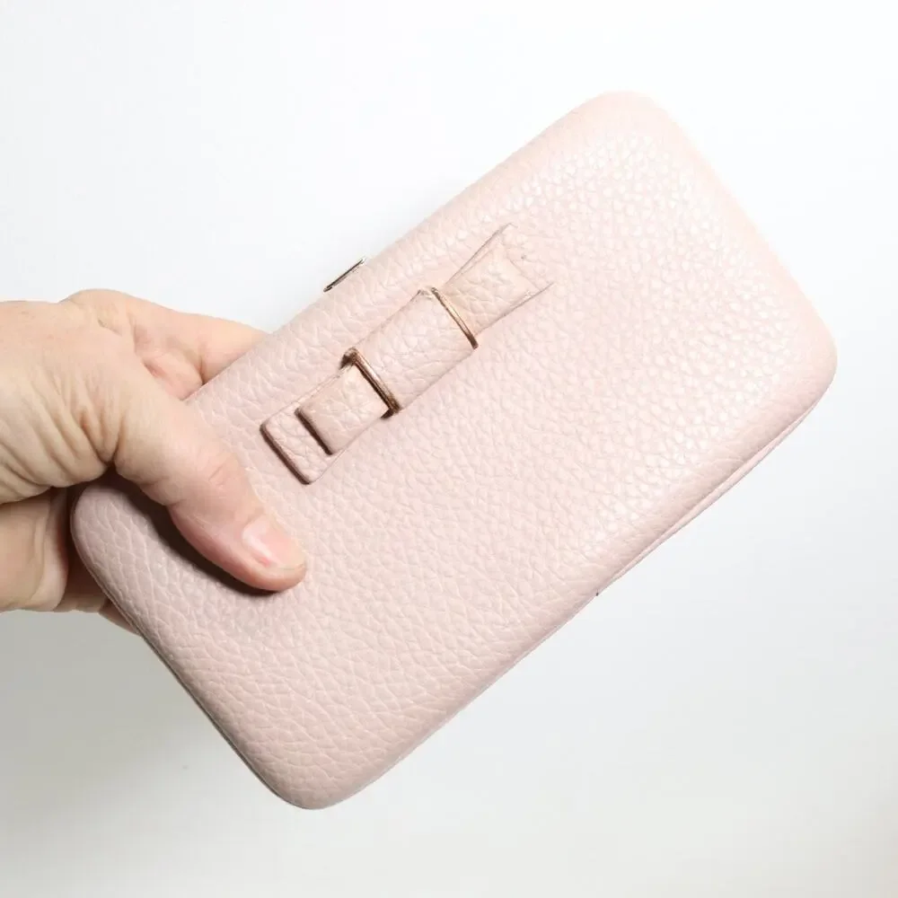 Classic Clutch Hard Case Wallet Women Pink Blush Faux Pebble Leather ID Cards